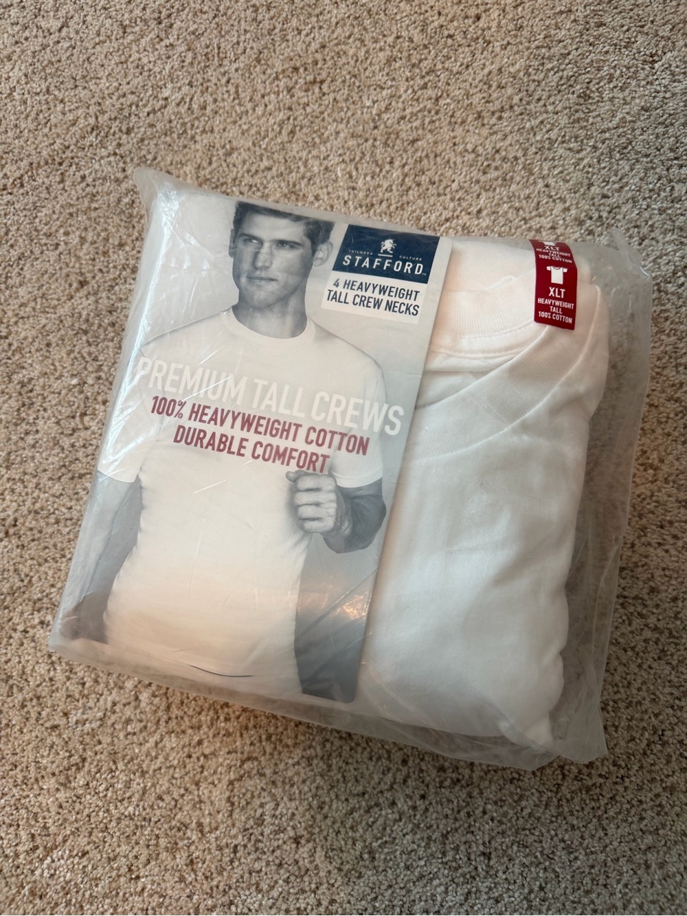Stafford White 4-Pack Heavyweight Tall Crew Neck Shirts
